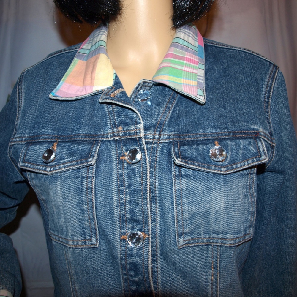 Boho Rhinestone Jean Jacket Oh Sew Fun RARE Size M - Picture 2 of 5
